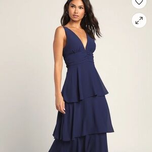 Lulu's Blue Ruffled Tiered Maxi Dress for Weddings
